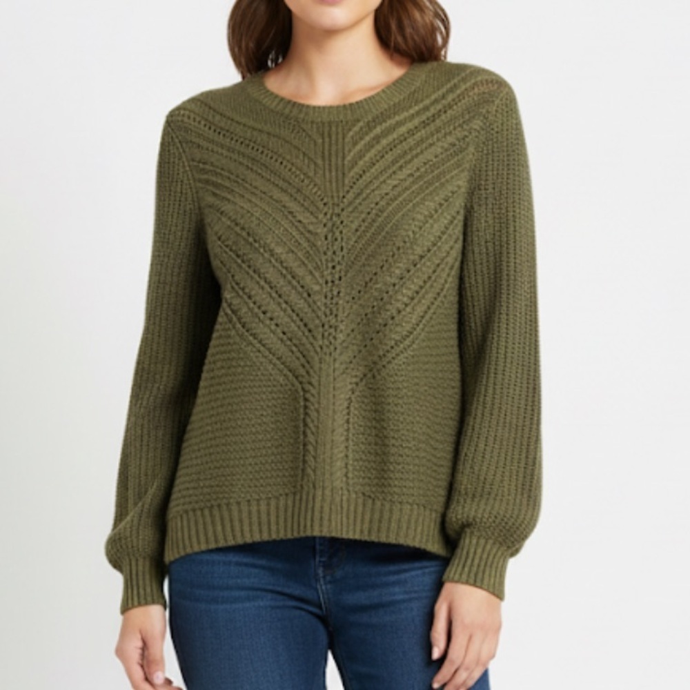 Green Olive Women's ring cutout back ballon sleeves knit Sweater